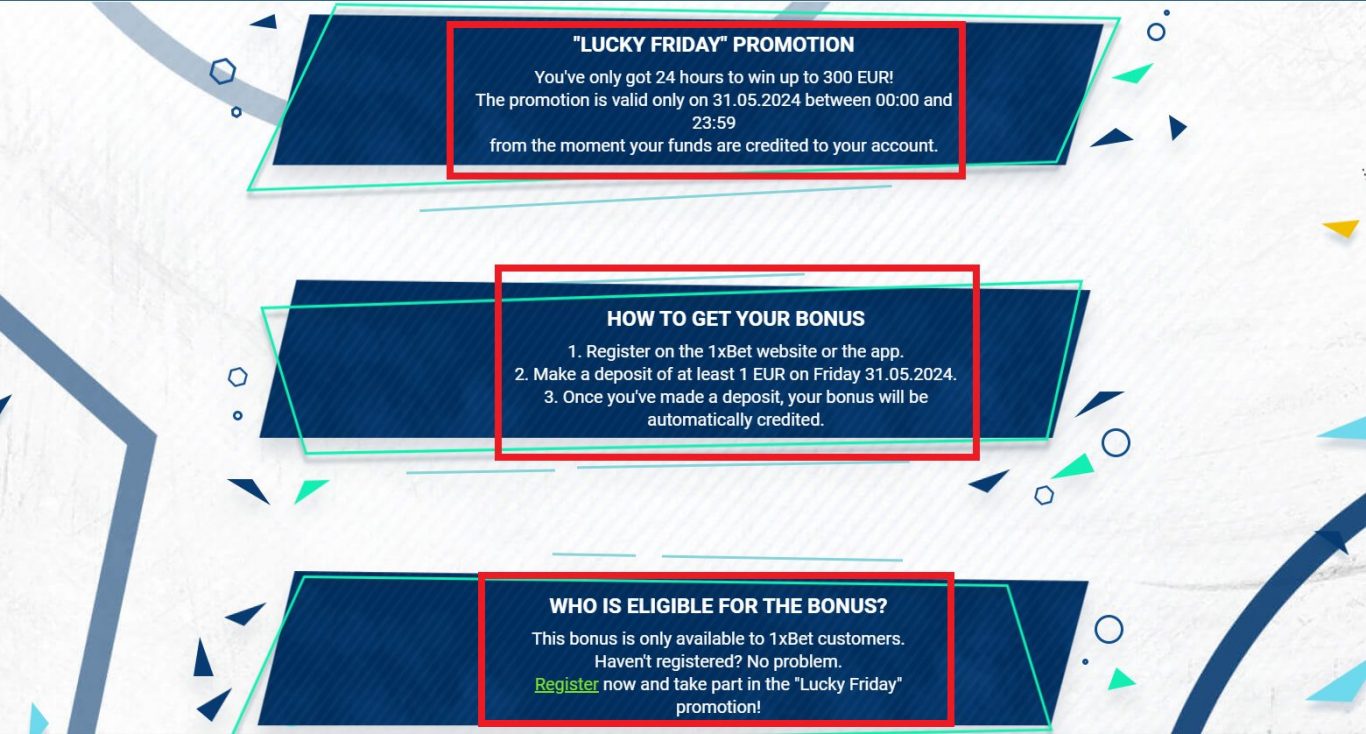 1xBet Lucky Friday offer rules